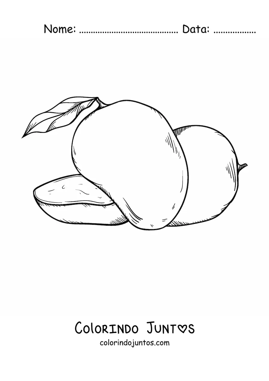 Desenho para colorir de uma manga fatiada e outra manga inteira