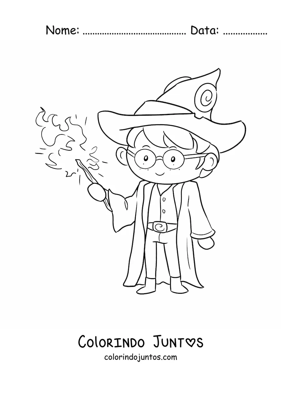 Desenho para colorir de mago animado com varinha