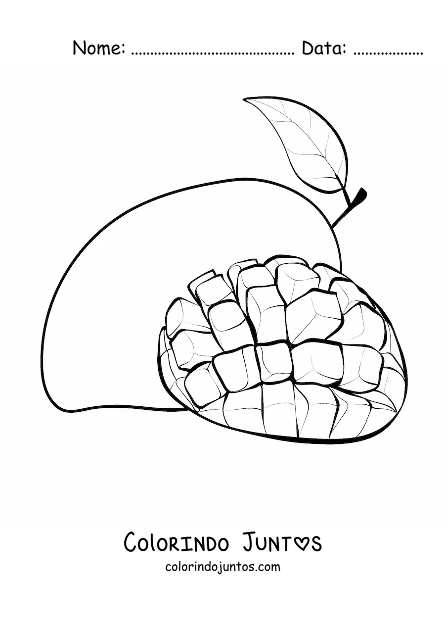 Desenho para colorir de uma manga fatiada em cubos e outra manga ao fundo