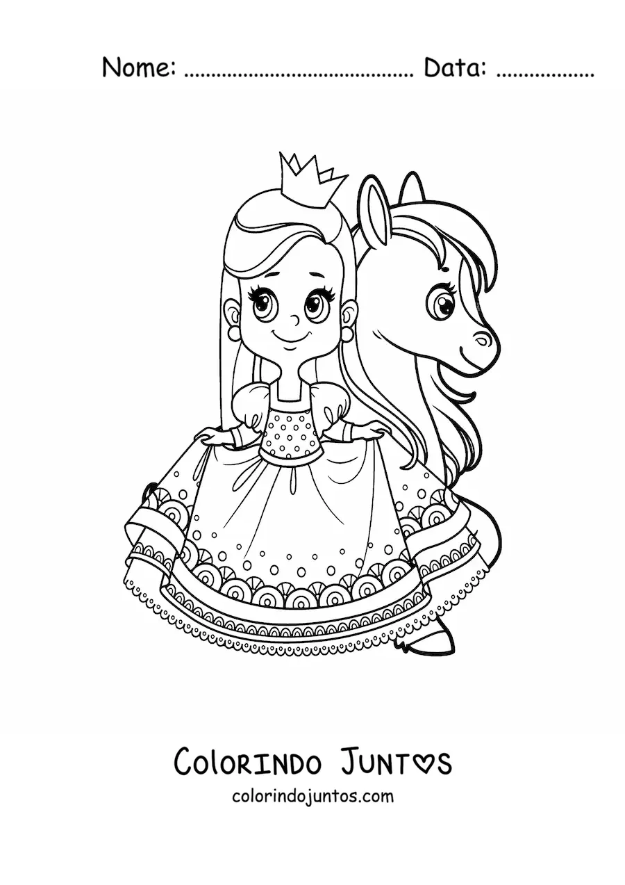 Desenho para colorir de princesa e pônei