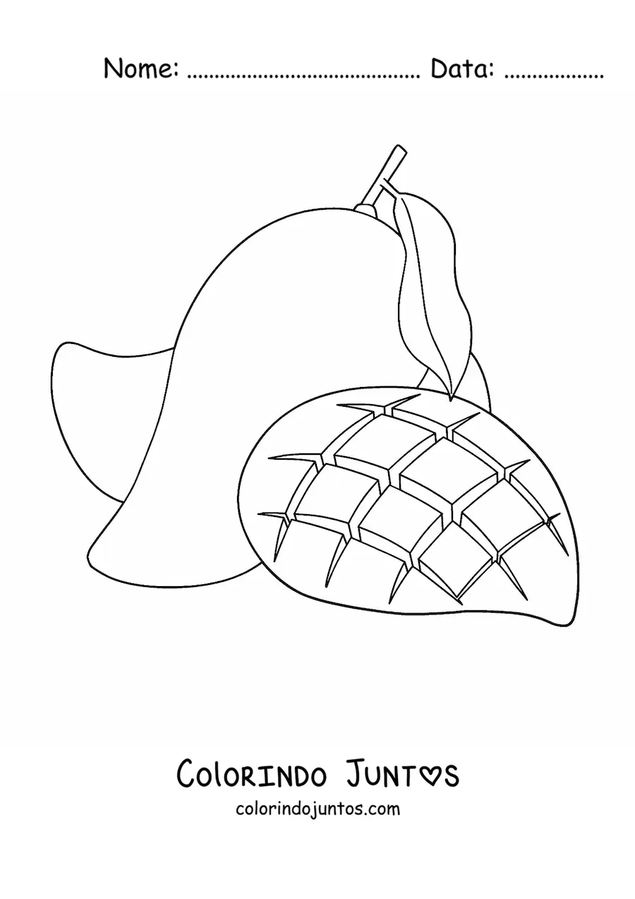 Desenho para colorir de uma manga fatiada em cubos e outra manga ao fundo