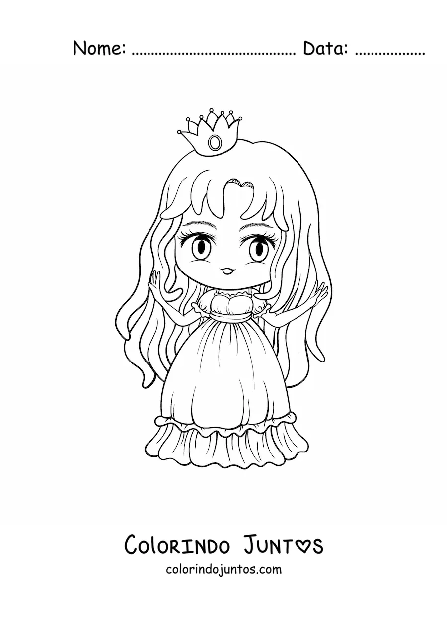 Desenho para colorir de princesa kawaii chibi estilo anime