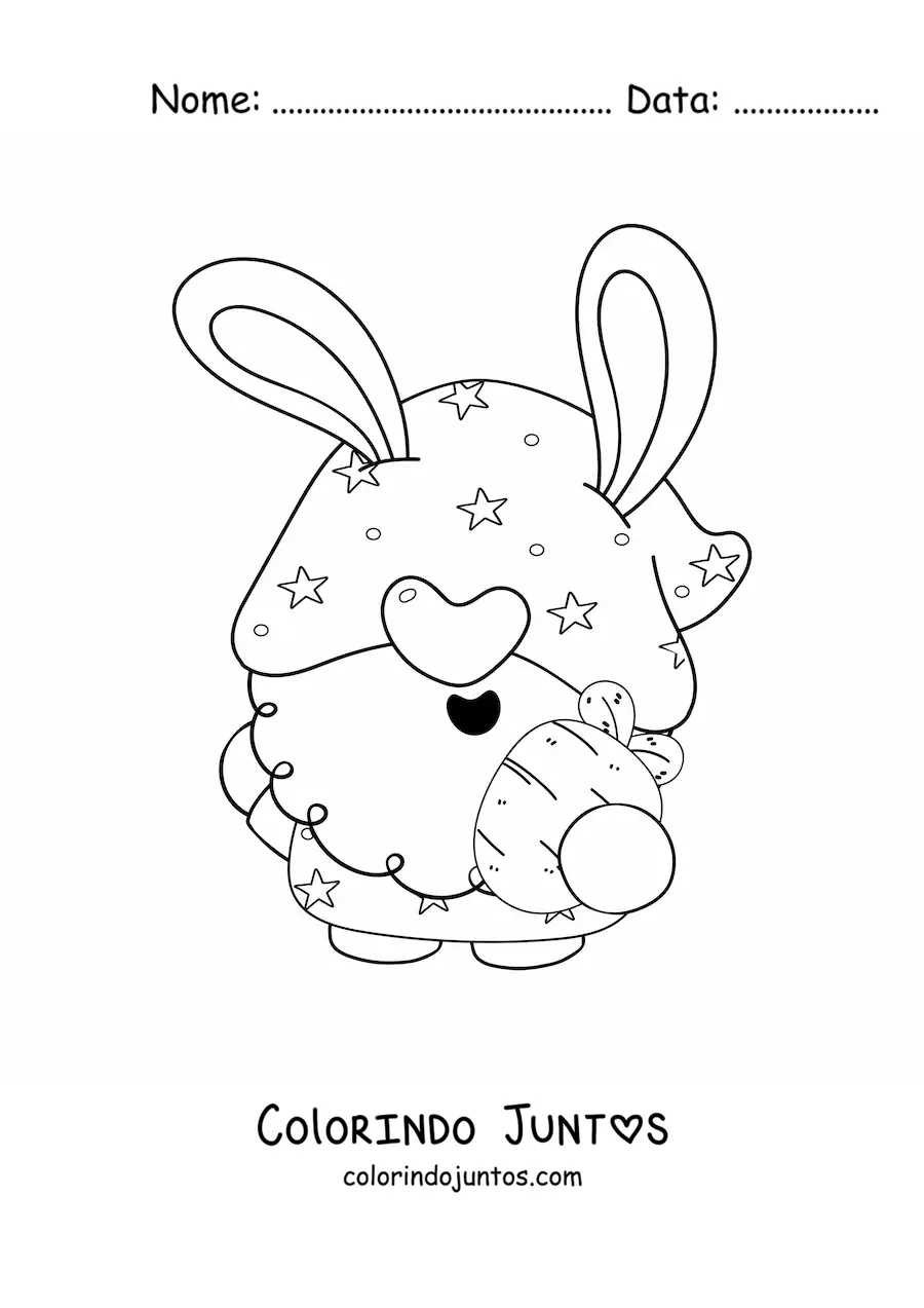 Desenho para colorir de gnomo de Páscoa com cenoura