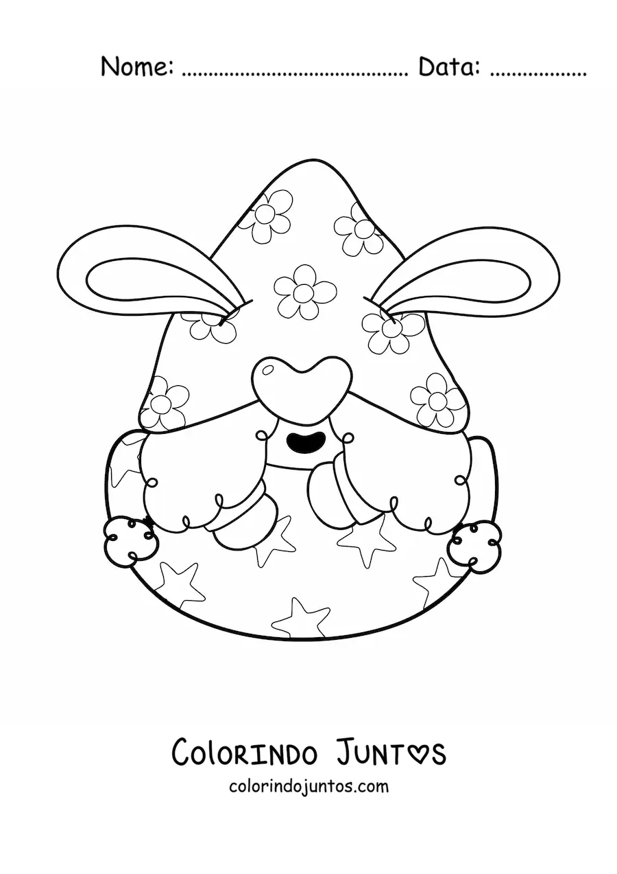 Desenho para colorir de gnomo com ovo de Páscoa