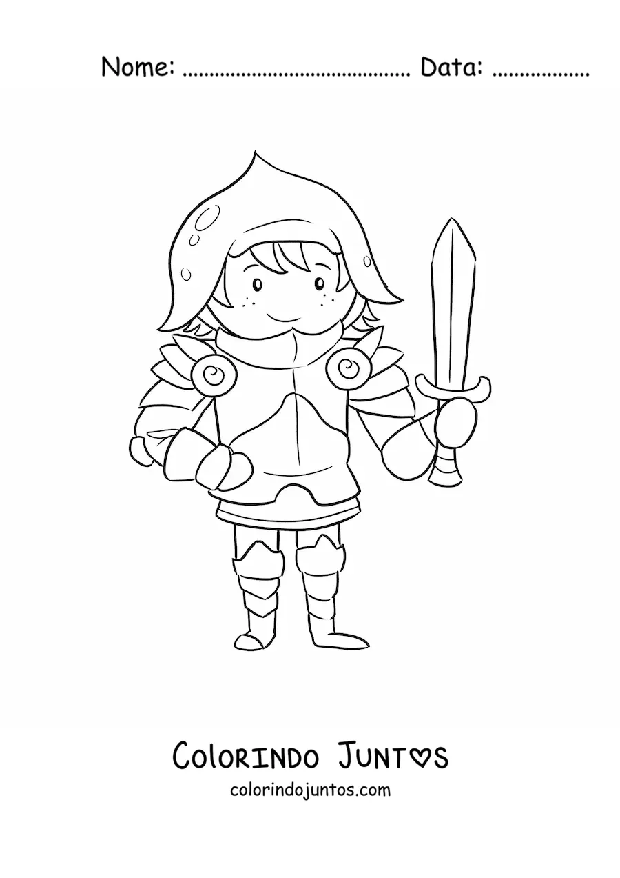 Desenho para colorir de cavaleiro animado com armadura e espada