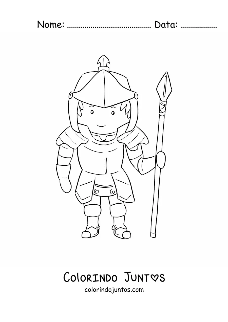 Desenho para colorir de cavaleiro animado com armadura e lança