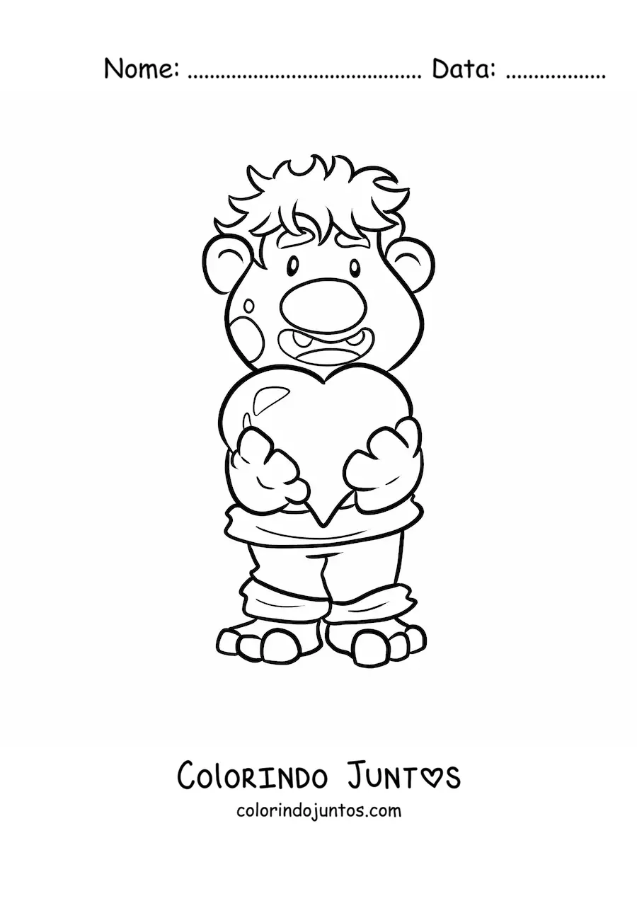 Desenho para colorir de troll animado entregando seu coração