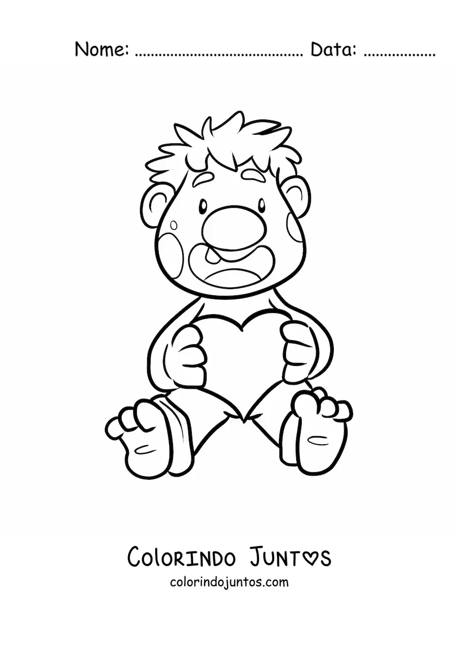 Desenho para colorir de troll animado sentado com coração