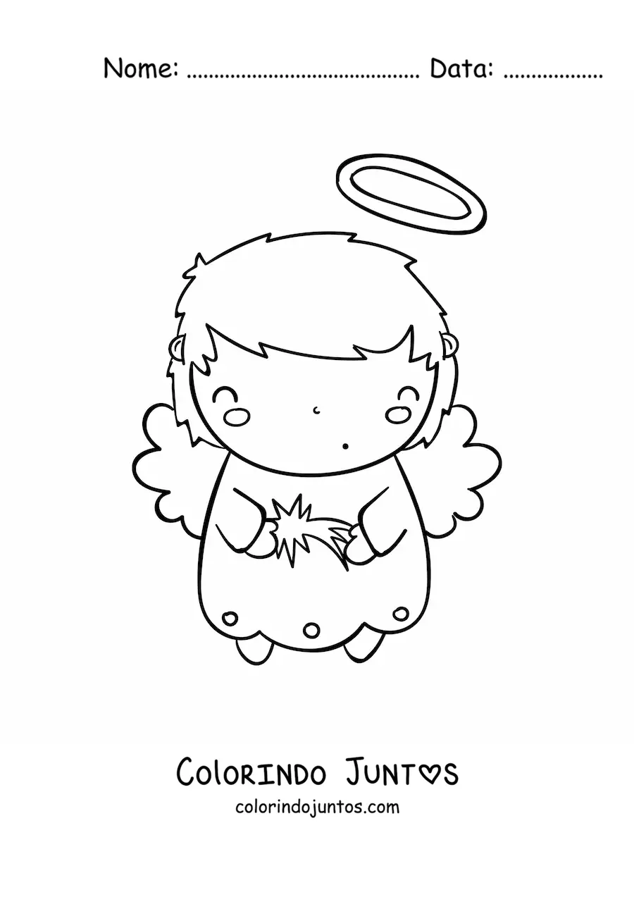 Desenho para colorir de anjo de Natal fofo com estrela