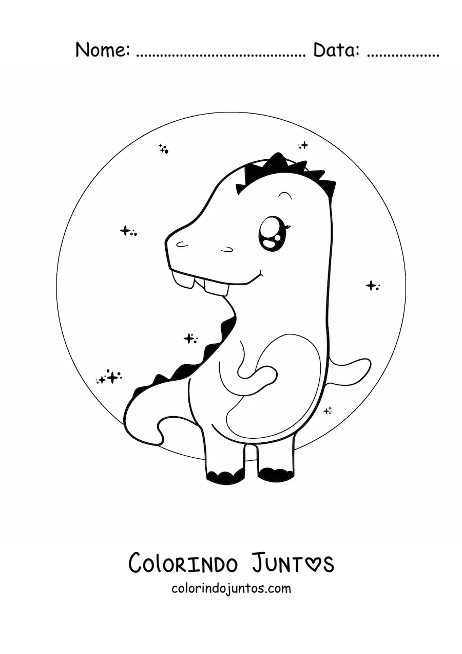 Desenho para colorir de dinossauro kawaii fácil