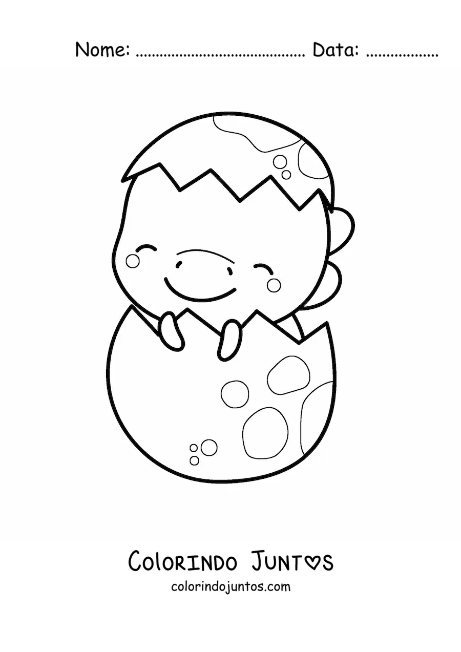 Desenho para colorir de dinossauro kawaii bebê em seu ovo