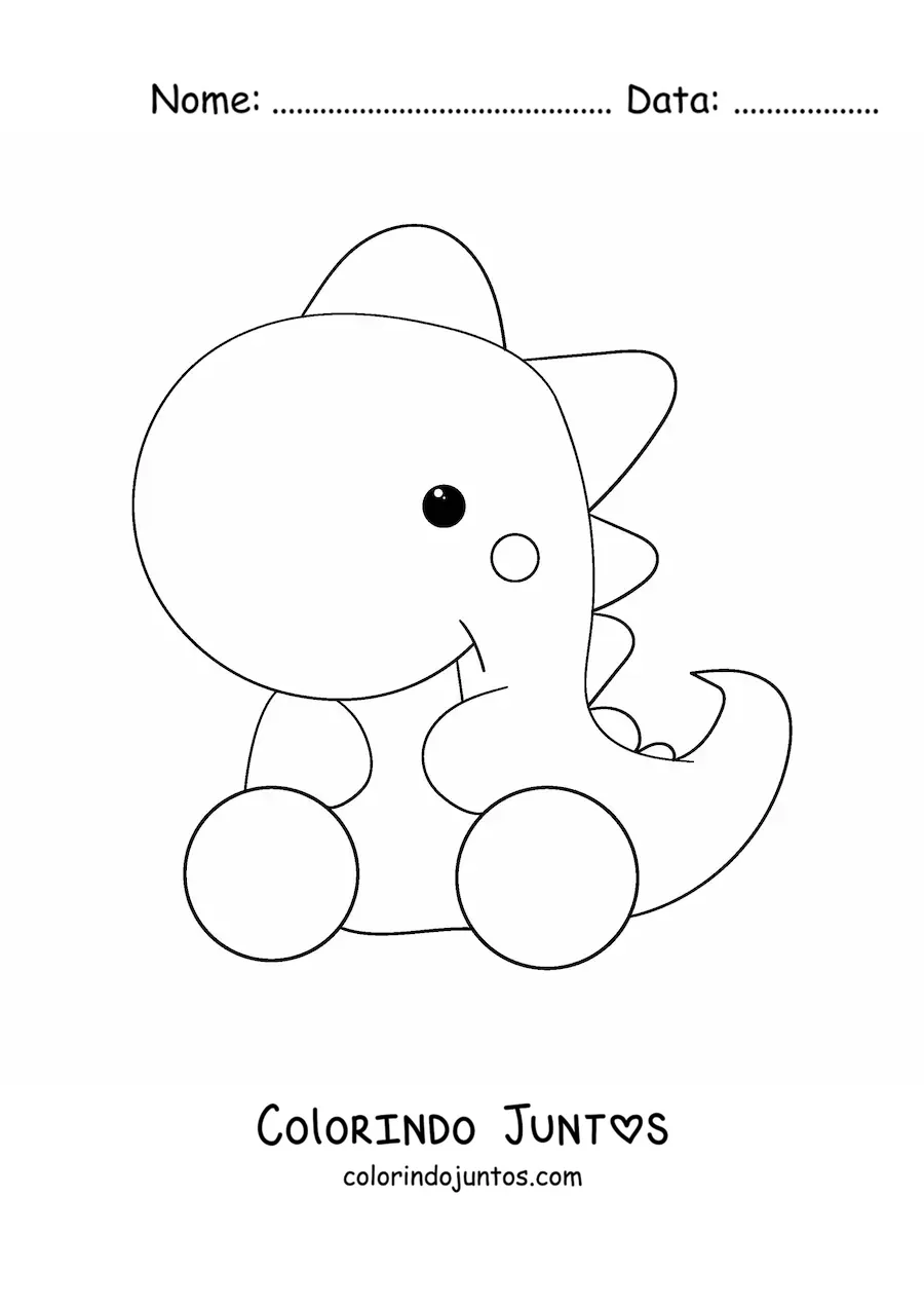 Desenho para colorir de dinossauro kawaii grande sentado