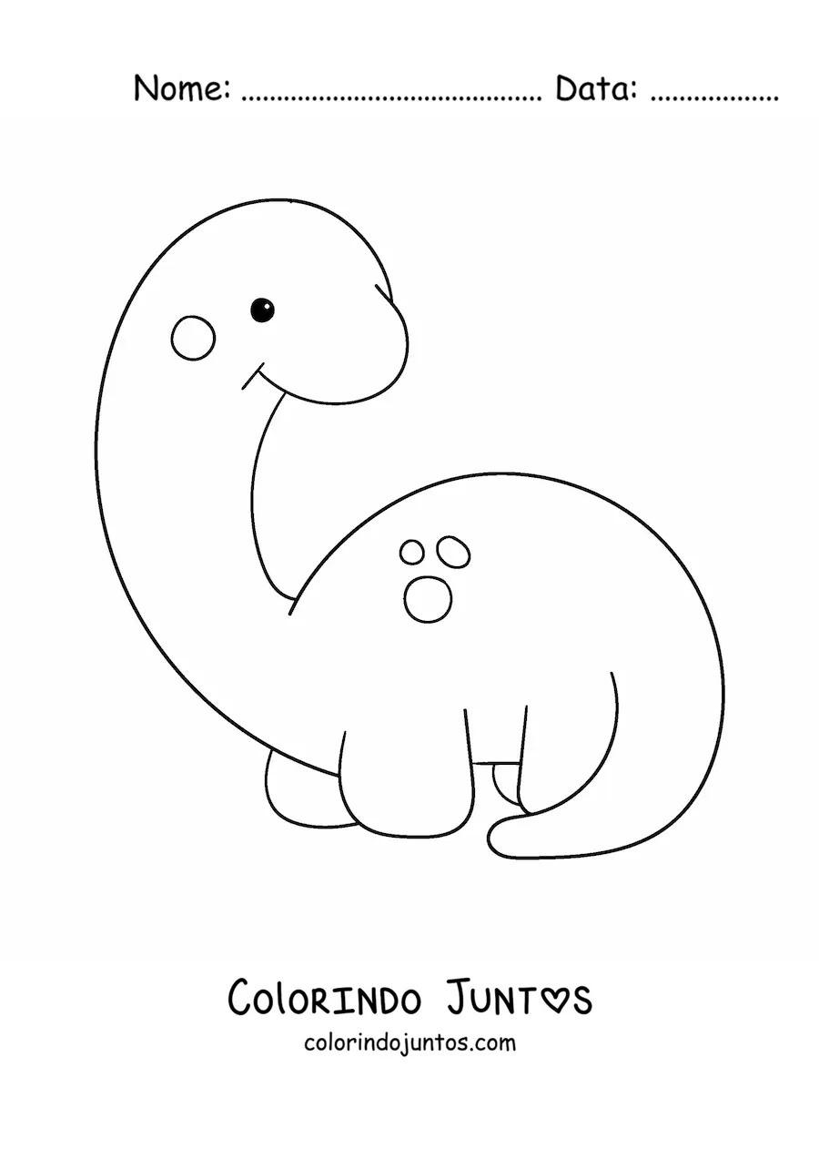 Desenho para colorir de dinossauro kawaii animado sorrindo