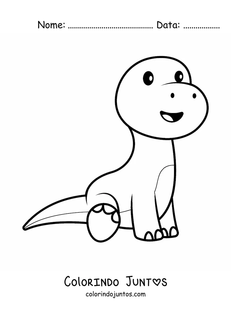Desenho para colorir de dinossauro kawaii fácil sentado