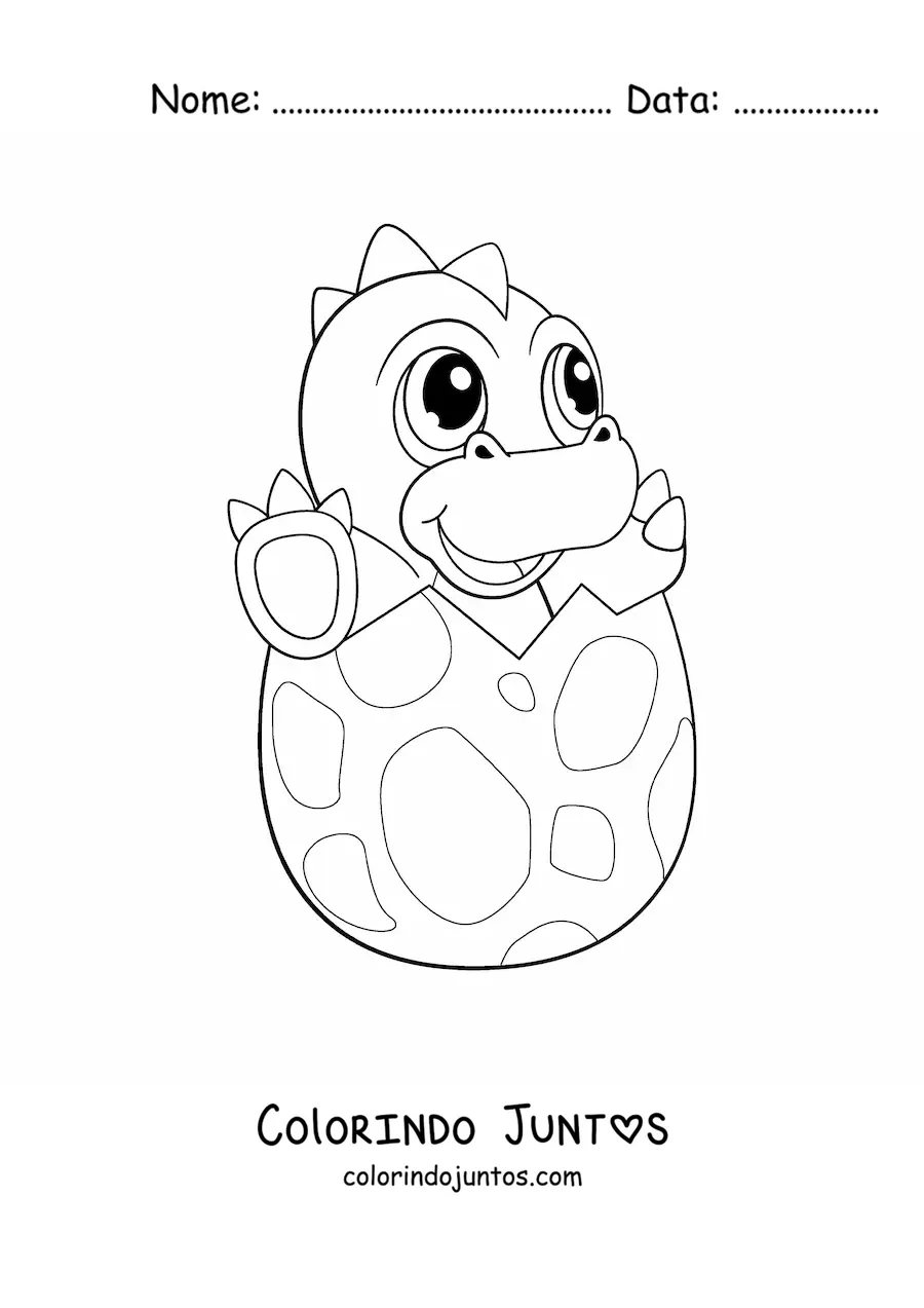 Desenho para colorir de dinossauro fofo saindo de um ovo