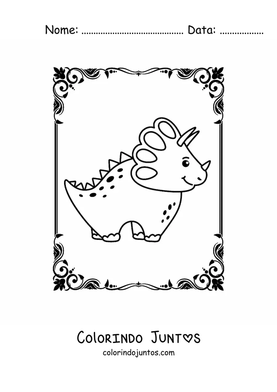 Desenho para colorir de triceratops kawaii sorrindo