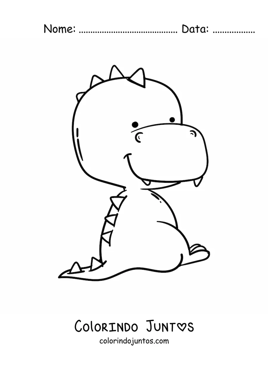 Desenho para colorir de dinossauro bebê animado grande sentado