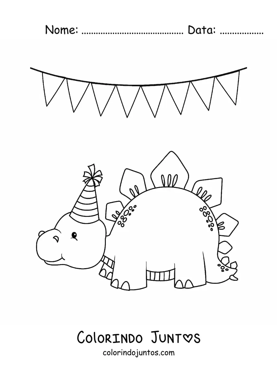 Desenho para colorir de estegossauro em uma festa de aniversário