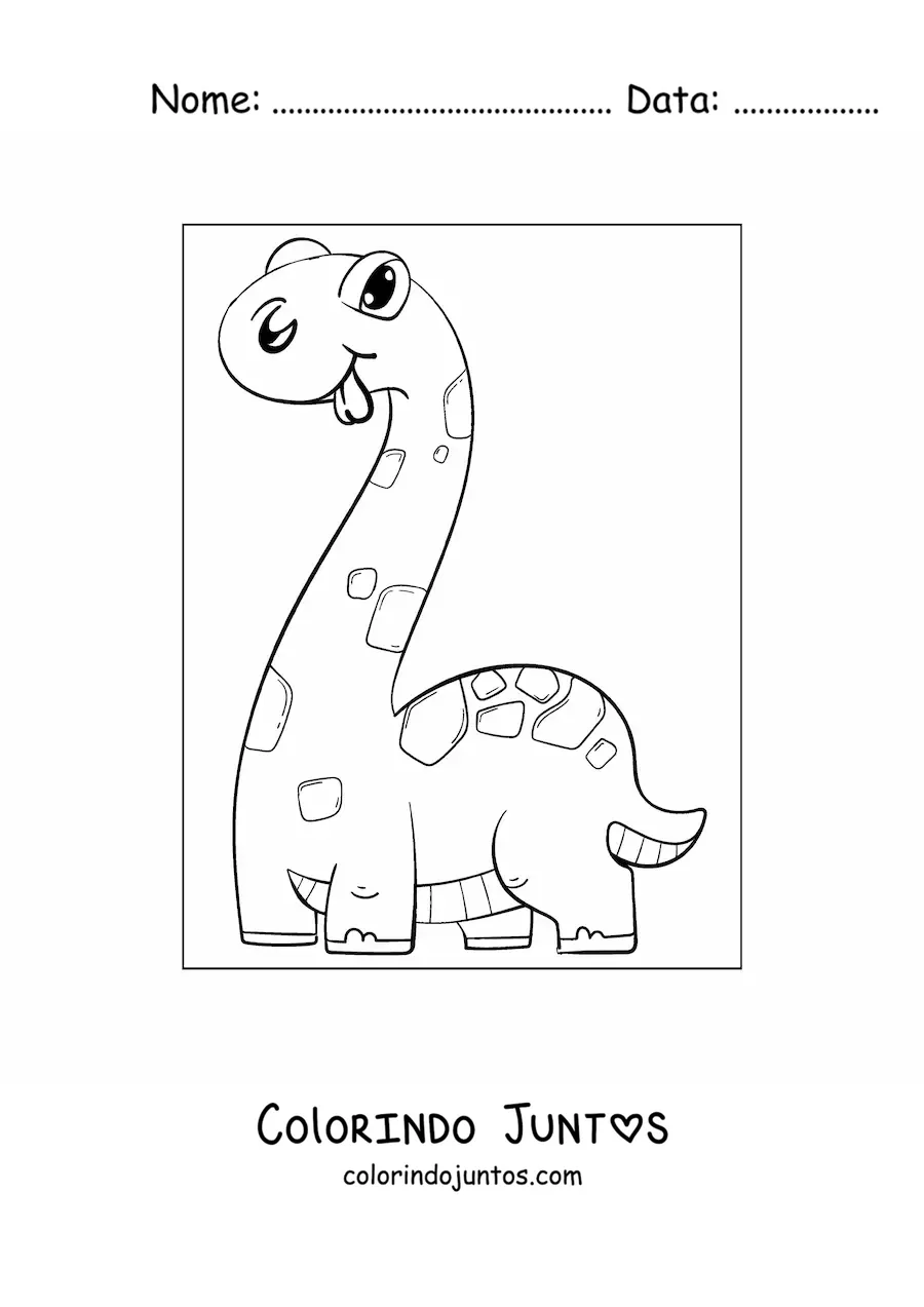 Desenho para colorir de dinossauro de pescoço longo e engraçado em desenho