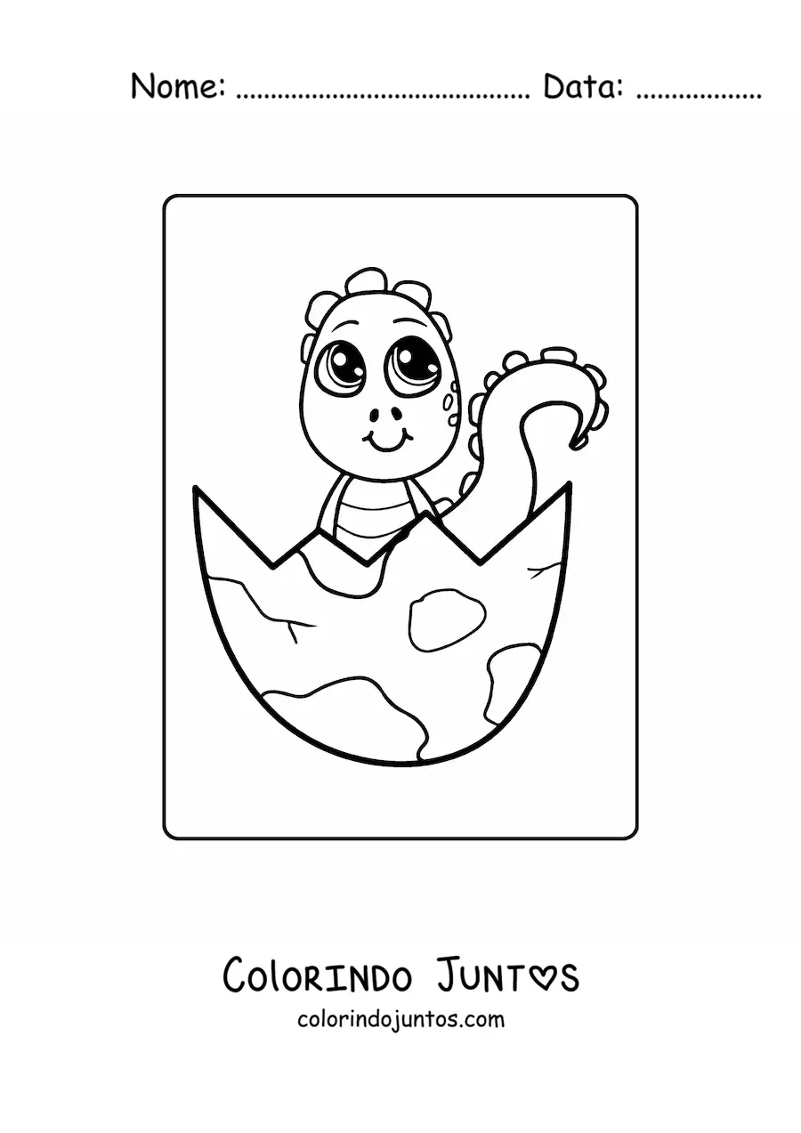 Desenho para colorir de dinossauro bebê kawaii dentro de um ovo
