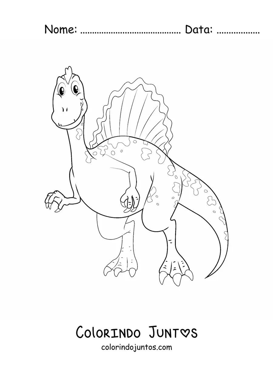 Desenho para colorir de dinossauro carnívoro animado e fácil