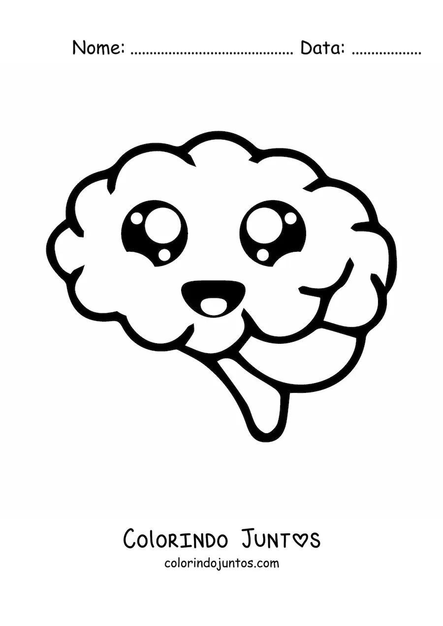 Desenho para colorir de cérebro kawaii fácil