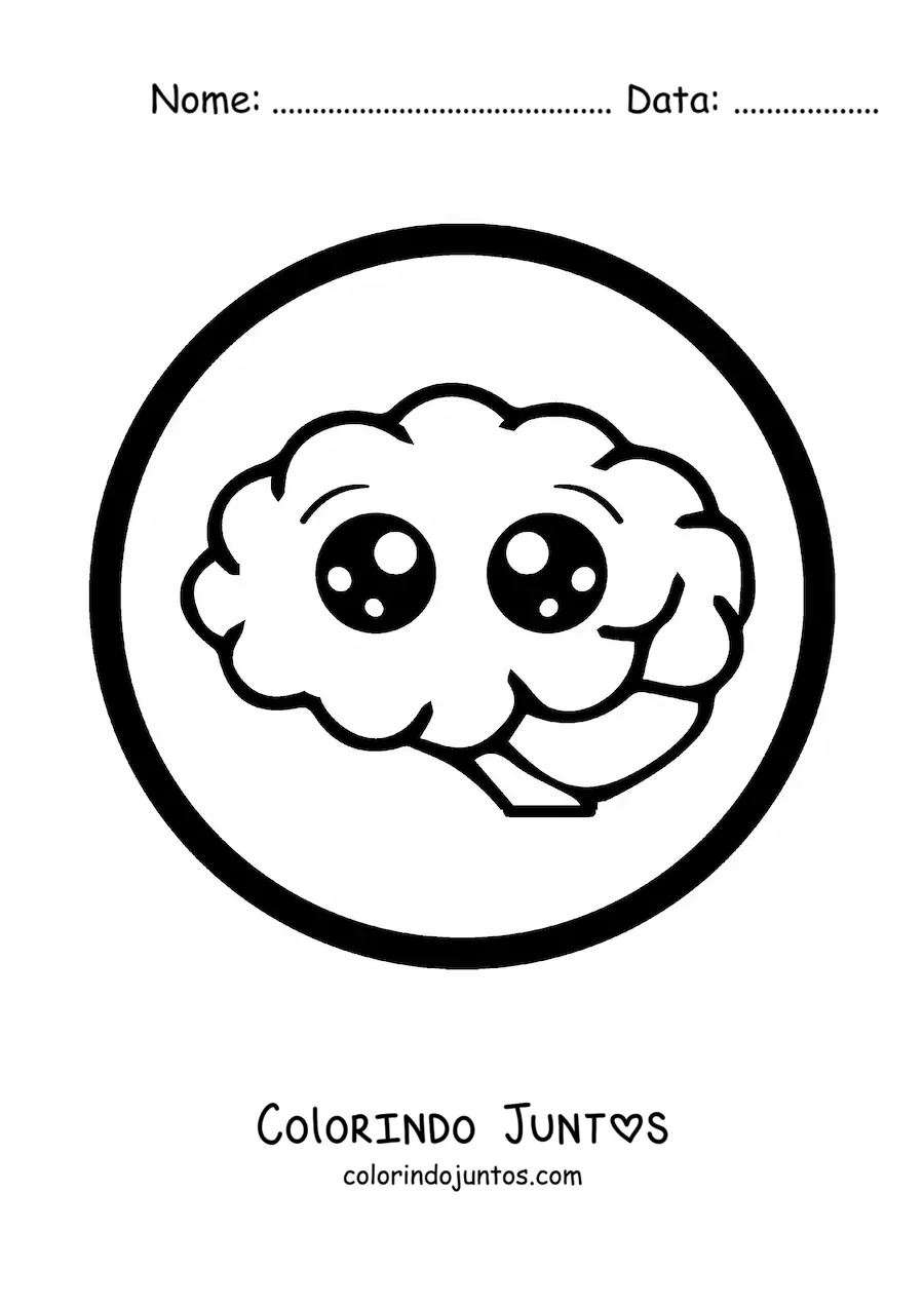 Desenho para colorir de cérebro kawaii grande