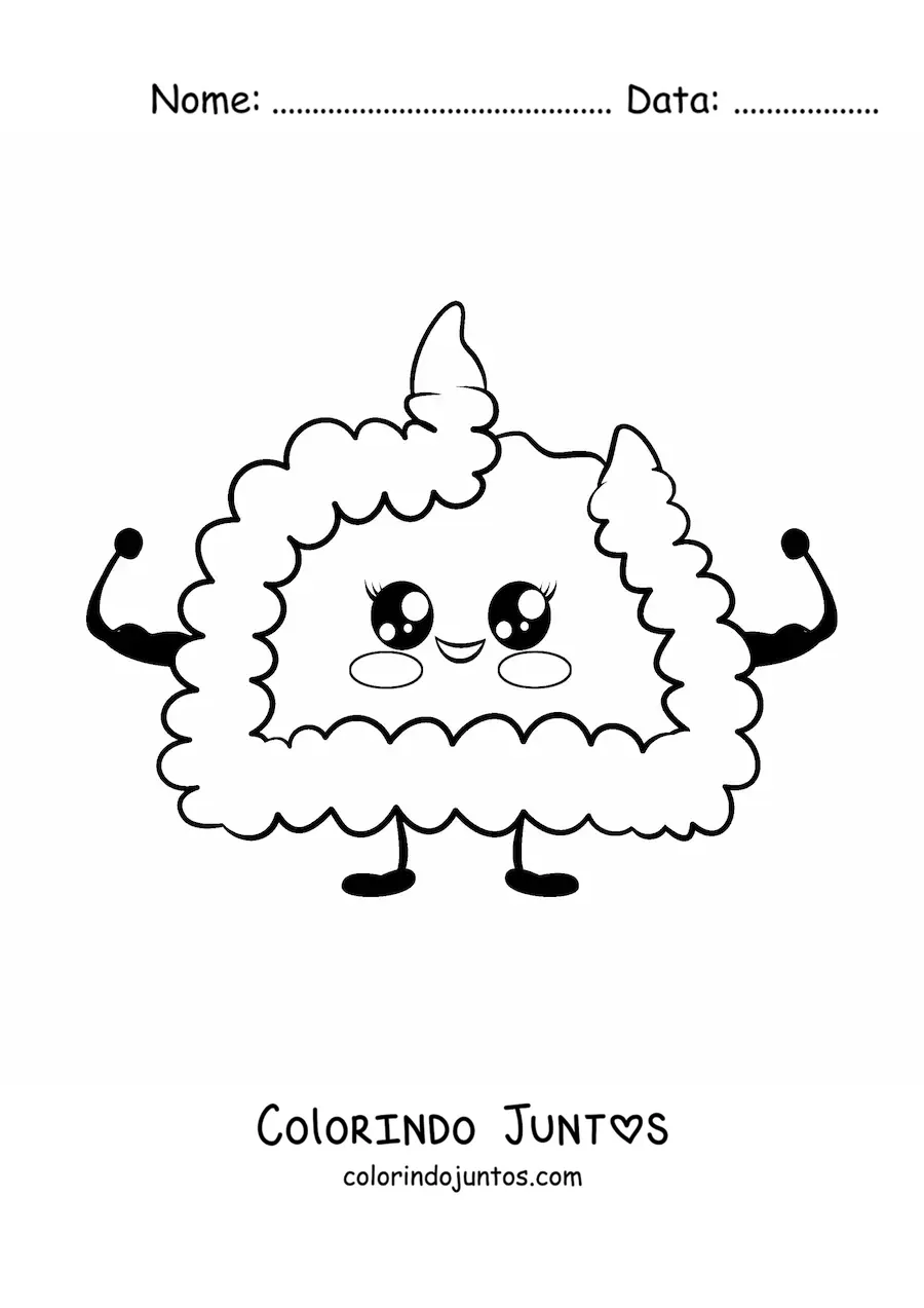 Desenho para colorir de intestino kawaii animado e forte