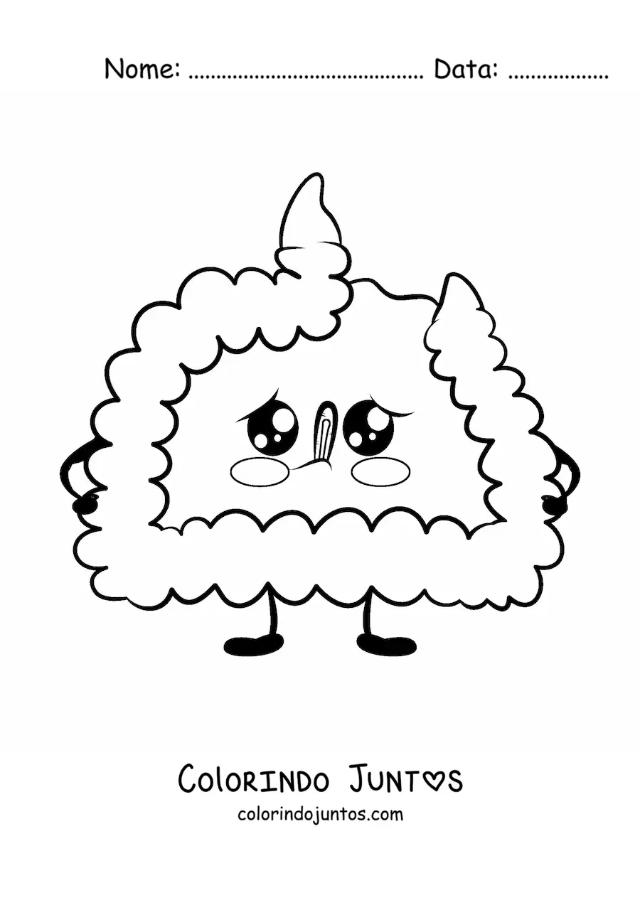 Desenho para colorir de intestino kawaii animado e doente