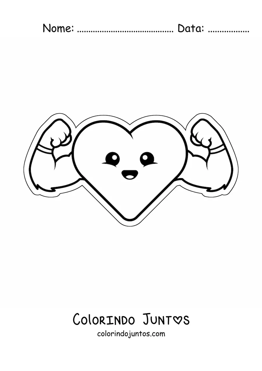 Desenho para colorir de coração kawaii forte