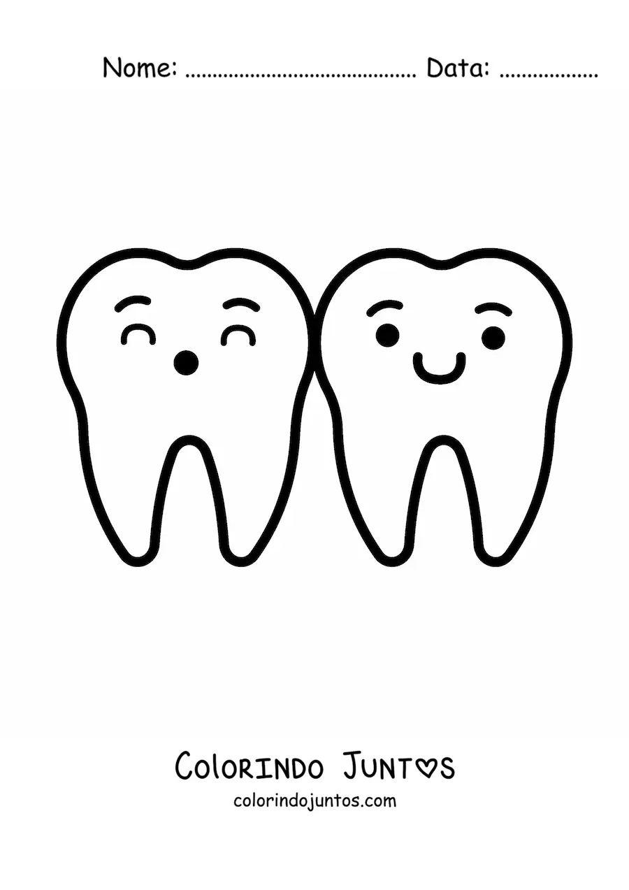 Desenho para colorir de dentes kawaii