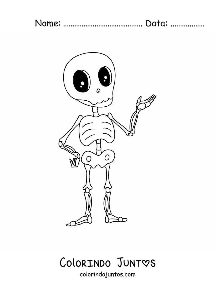 Desenho para colorir de esqueleto kawaii animado