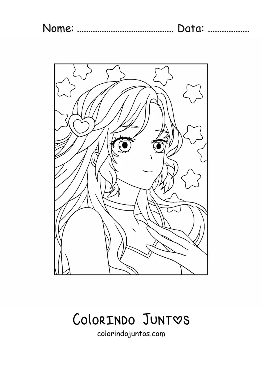 Desenho para colorir de rosto de menina anime kawaii com olhos grandes