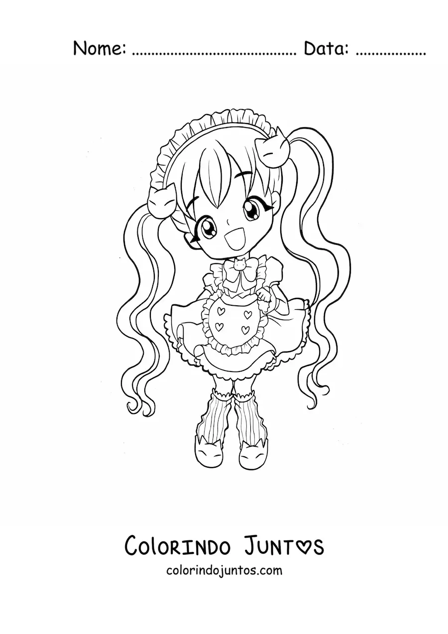 Desenho para colorir de menina anime chibi com maria-chiquinhas