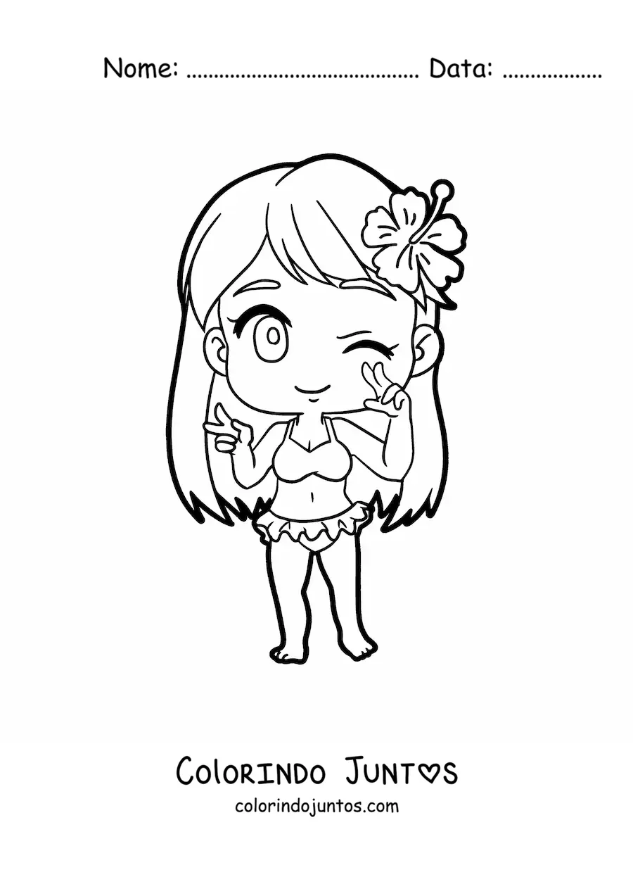Desenho para colorir de menina chibi de biquíni