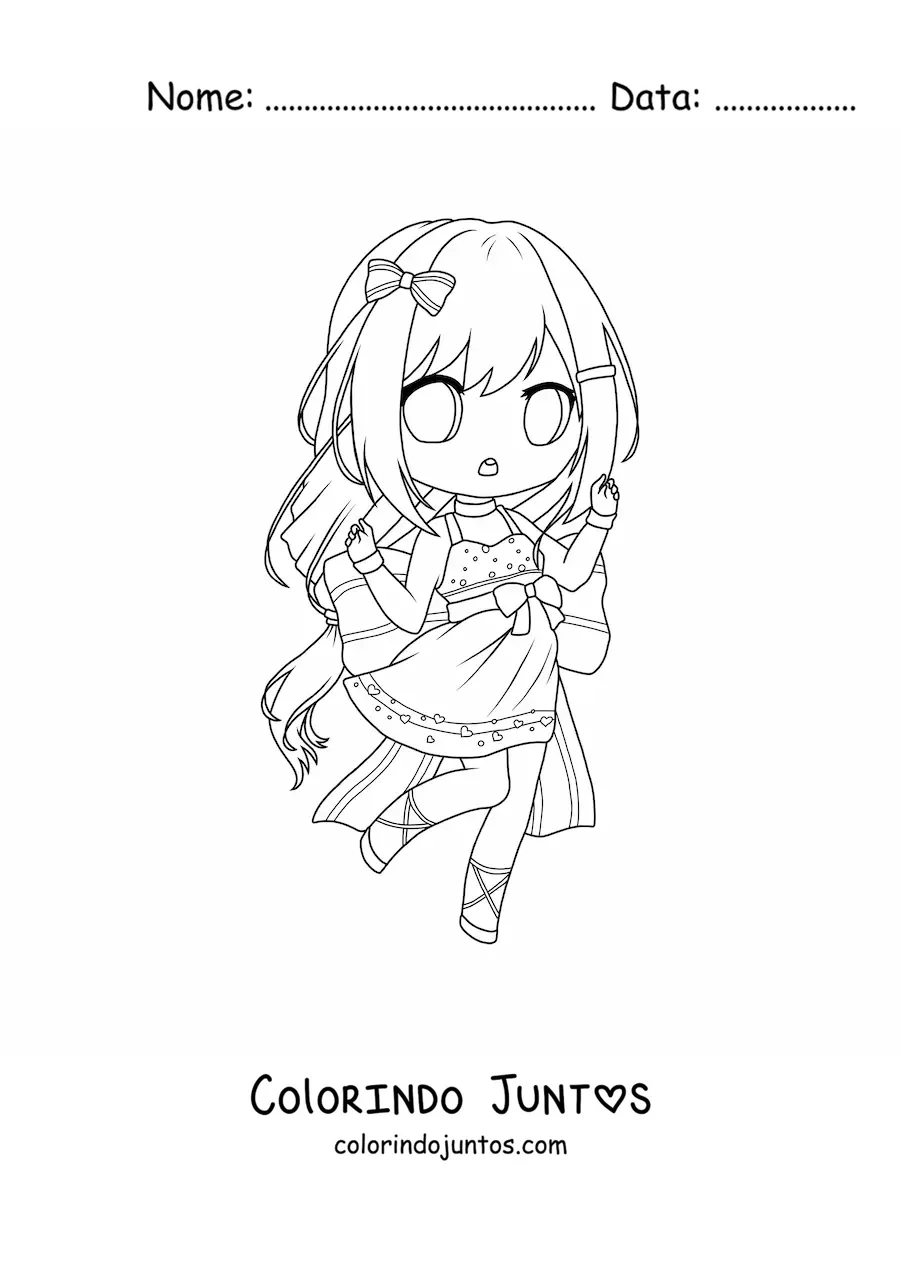 Desenho para colorir de menina chibi com vestido de verão
