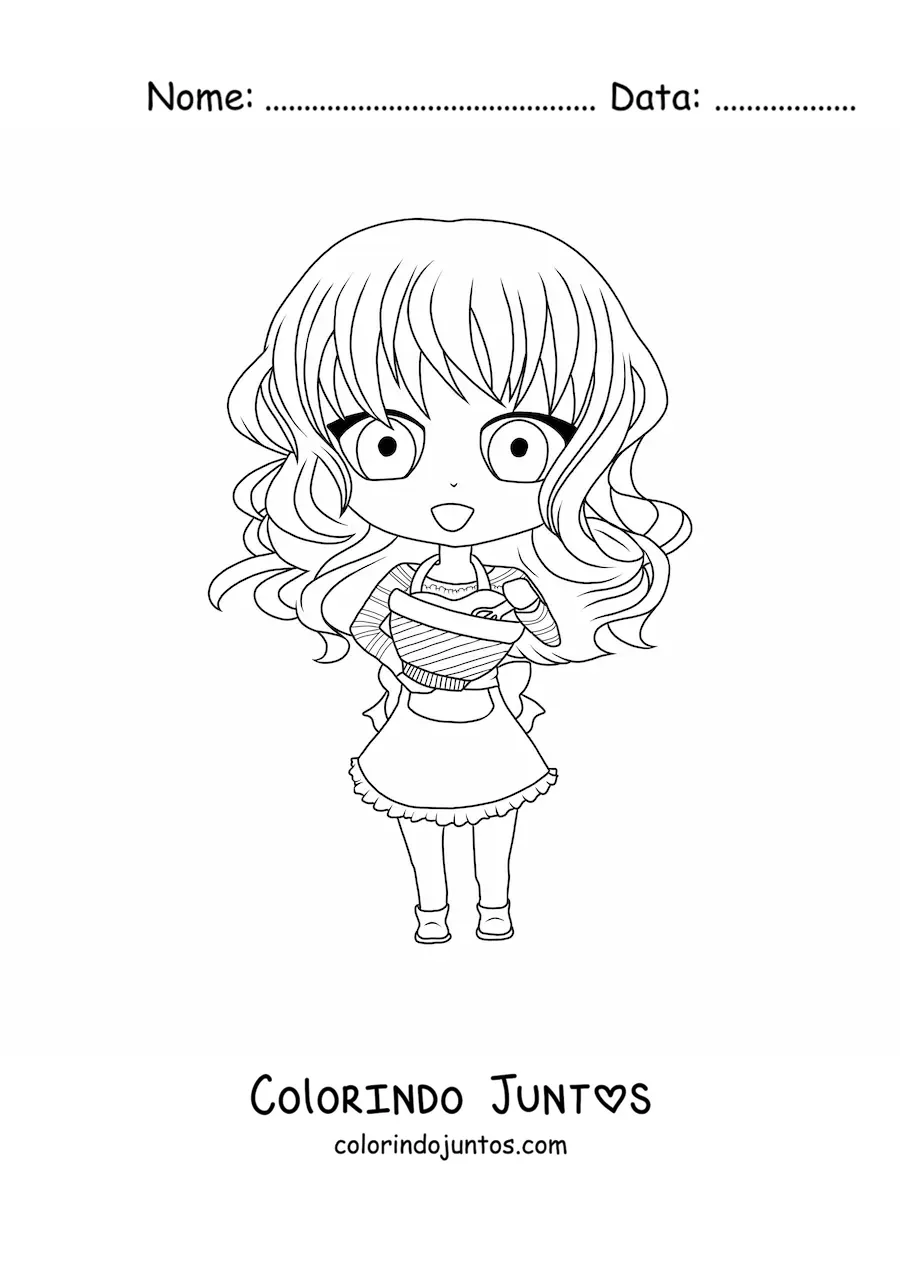 Desenho para colorir de menina chibi cozinhando