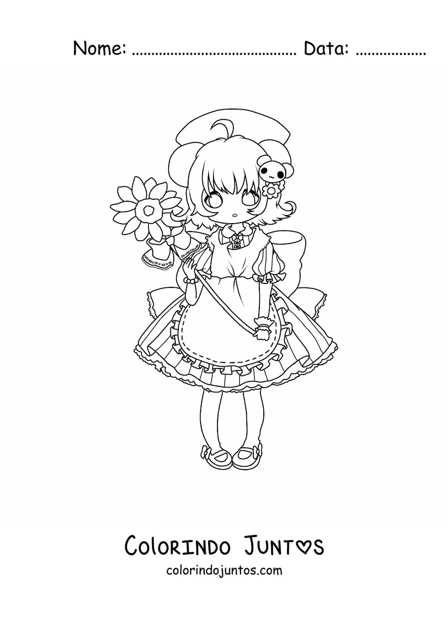 Desenho para colorir de menina chibi com orelhas de rato