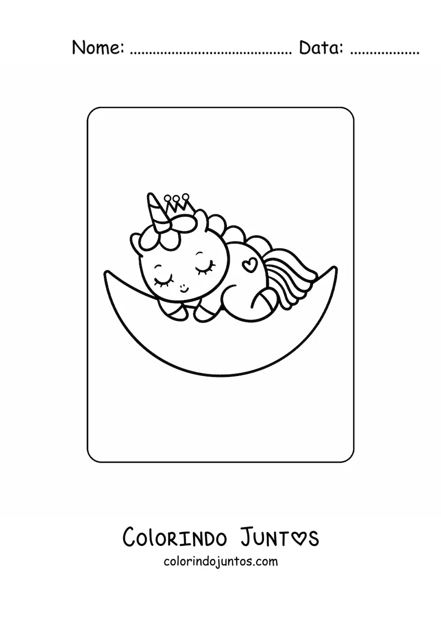 Desenho para colorir de unicórnio kawaii bebê fácil dormindo na lua