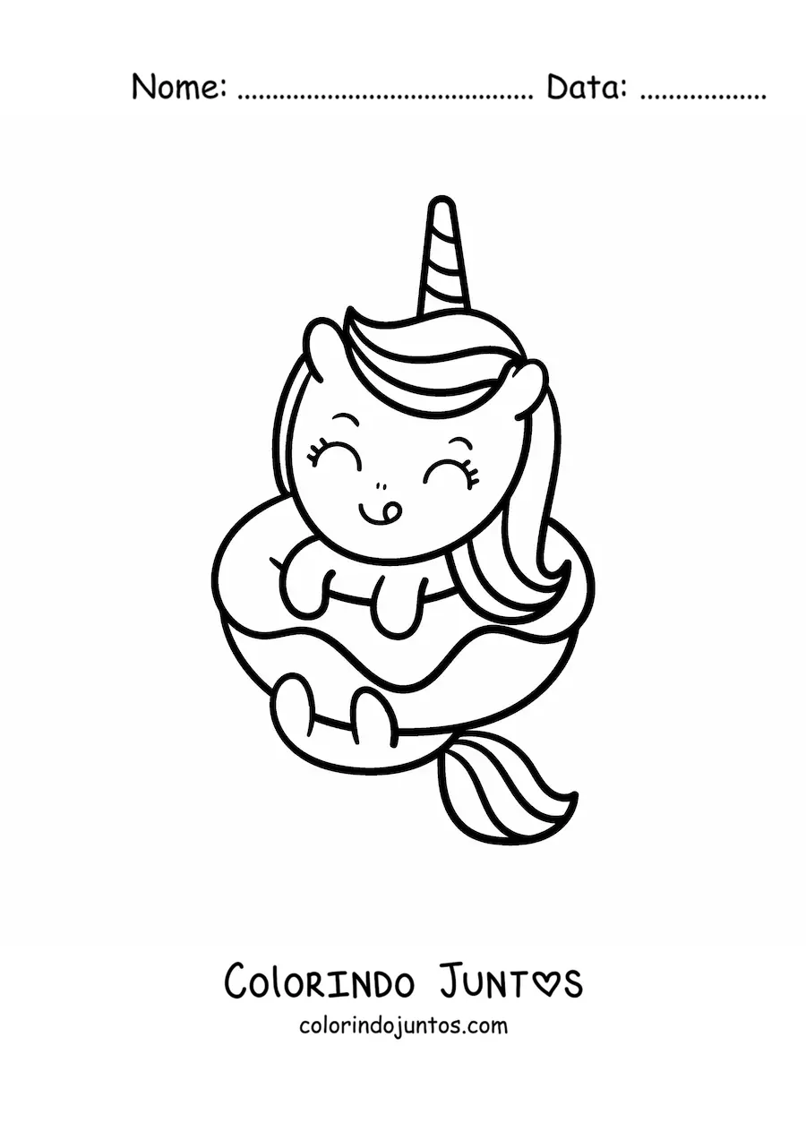 Desenho para colorir de unicórnio bebê dentro de uma rosquinha