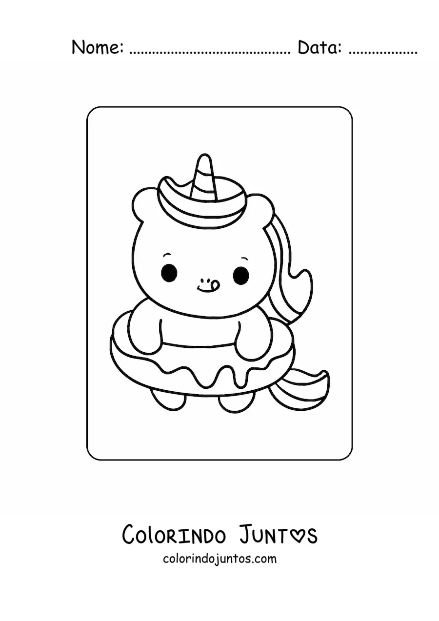 Desenho para colorir de unicórnio bebê fácil com uma rosquinha gigante