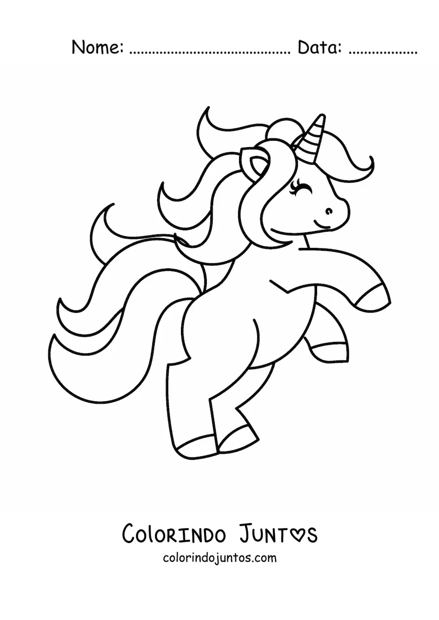 Desenho para colorir de unicórnio kawaii em duas patas