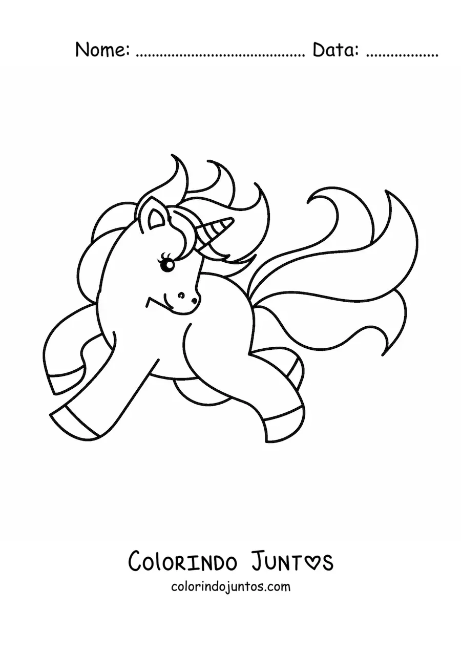 Desenho para colorir de unicórnio kawaii galopando
