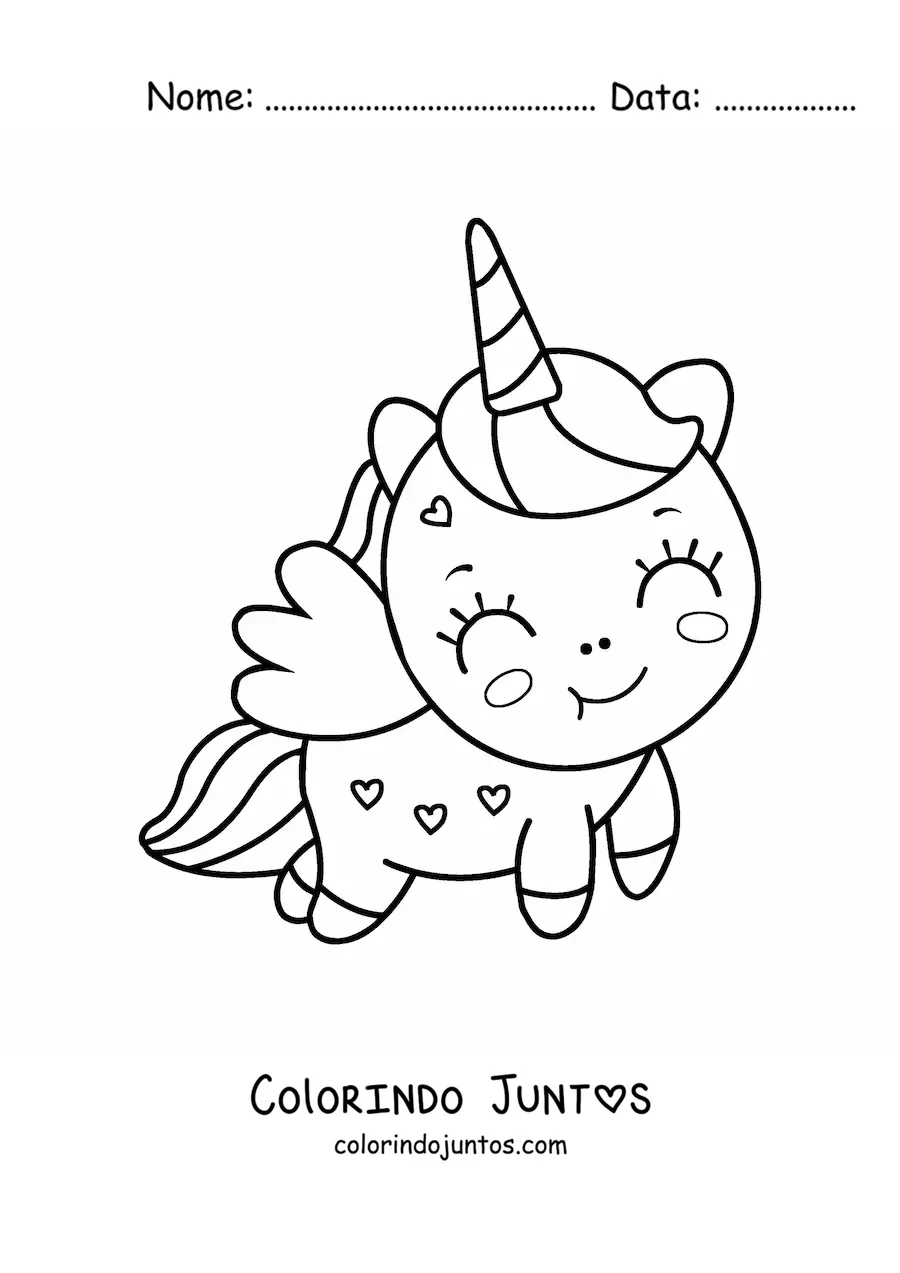 Desenho para colorir de unicórnio kawaii fácil com asas