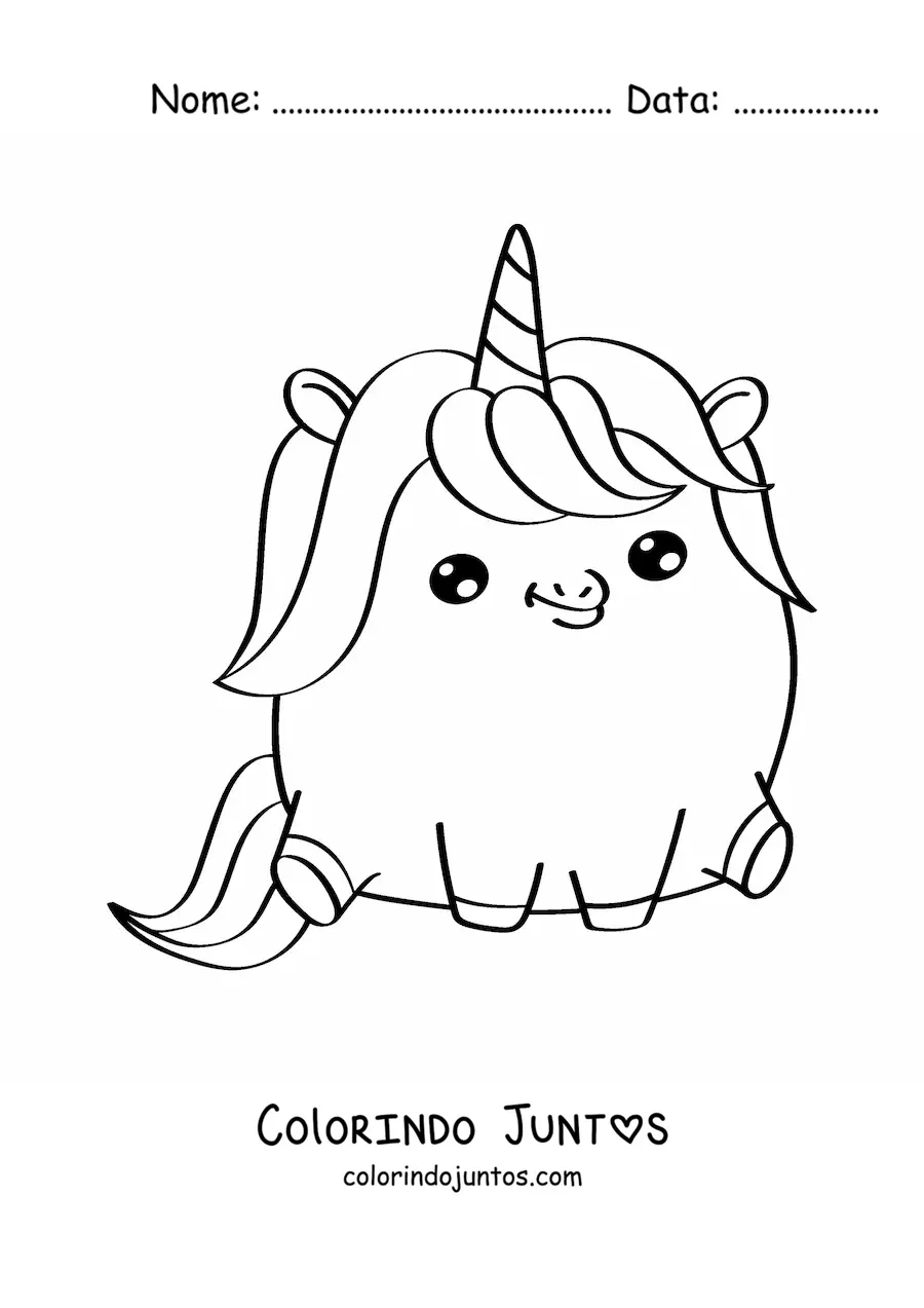 Desenho para colorir de unicórnio kawaii grande e fácil sentado