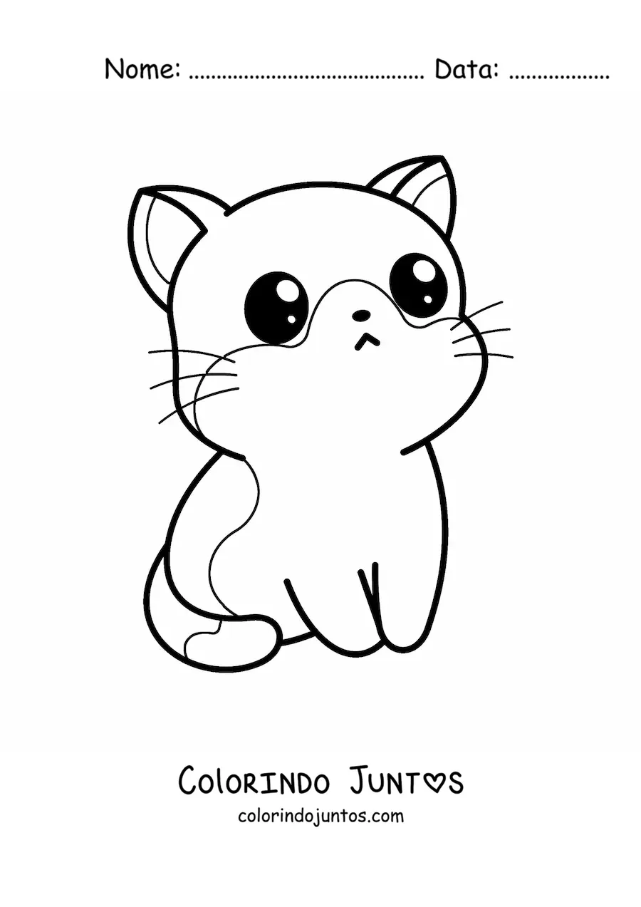 Desenho para colorir de gato kawaii com olhos grandes