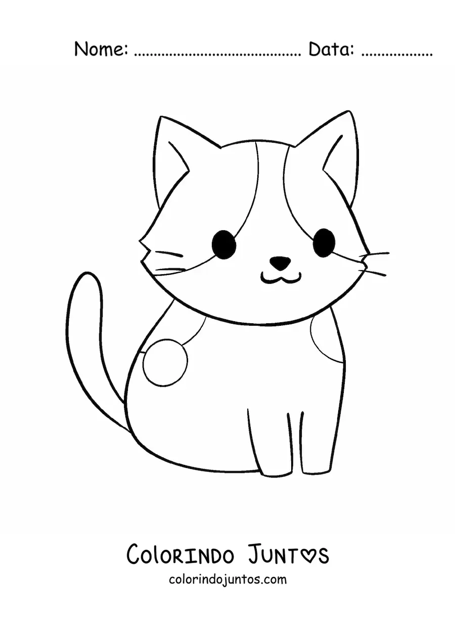Desenho para colorir de gato kawaii animado fácil