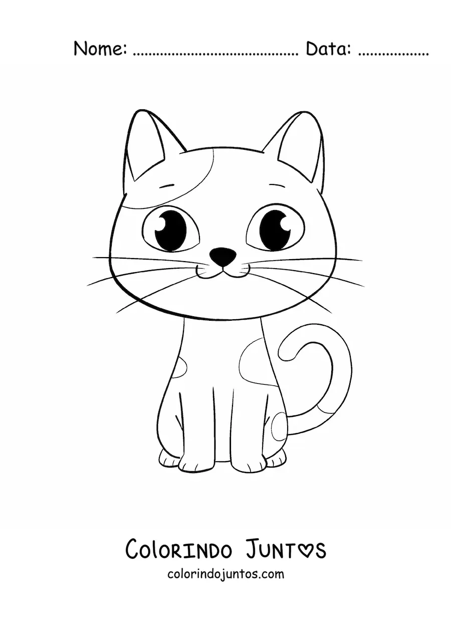 Desenho para colorir de gato kawaii animado com manchas