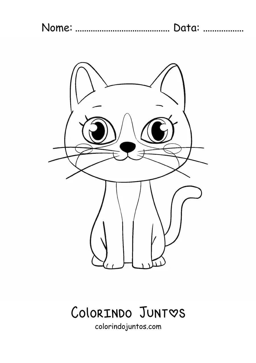 Desenho para colorir de gato kawaii animado sentado