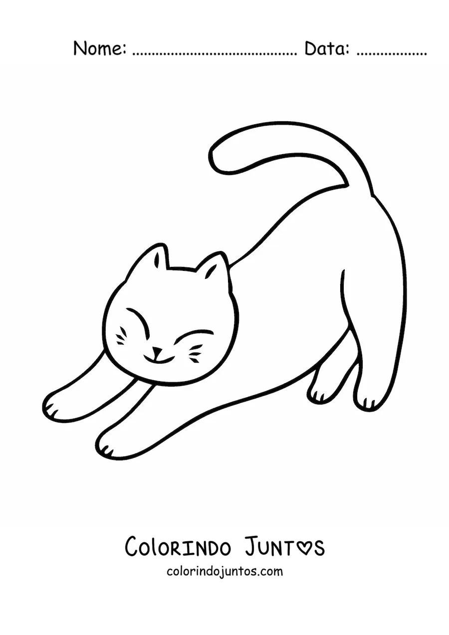 Desenho para colorir de gatinho kawaii se espreguiçando